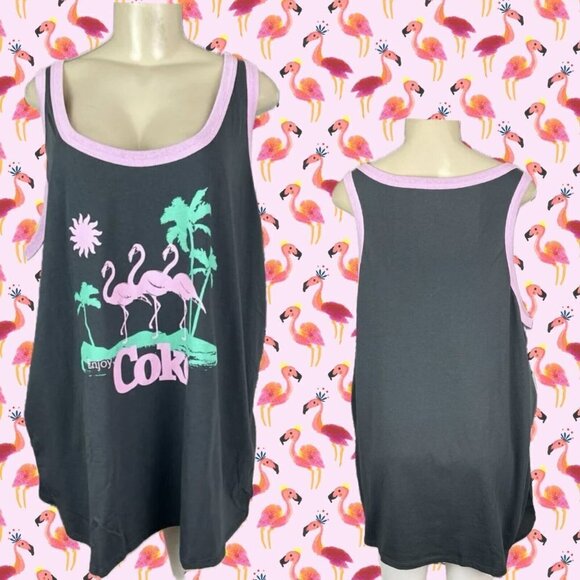 Coca-Cola Torrid Plus 5 Gray Logo Pink Flamingo Enjoy Coke Graphic Tank Top - Picture 1 of 6